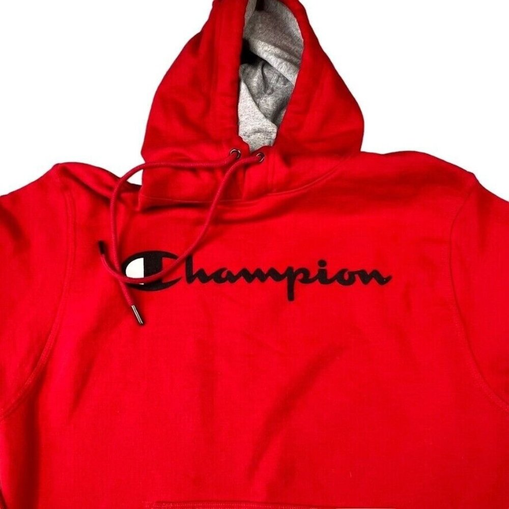 Champion Mens Powerblend‎ Fleece Pullover Hoodie Size Small Script Logo Team Red